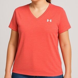 Under Armour Top T-shirt V-neck Short Sleeve Athletic T Heat Gear PinkOr…